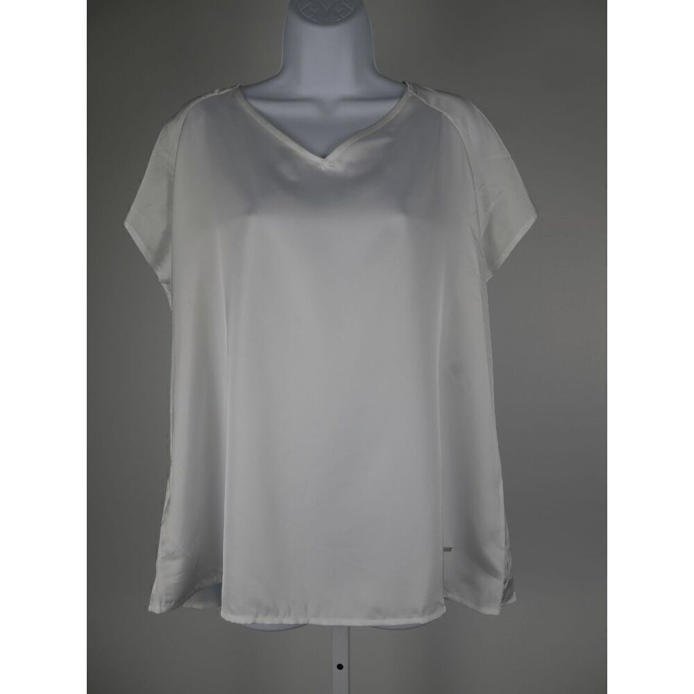 Nine West Women's Satin Tie-Back Flutter-Sleeve Top White XL